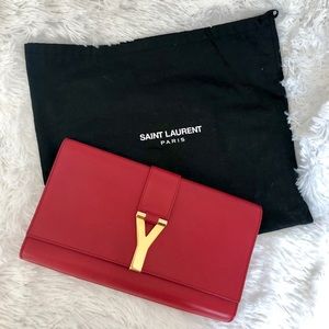 Yves Saint Laurent YSL Y Clutch Red Gold